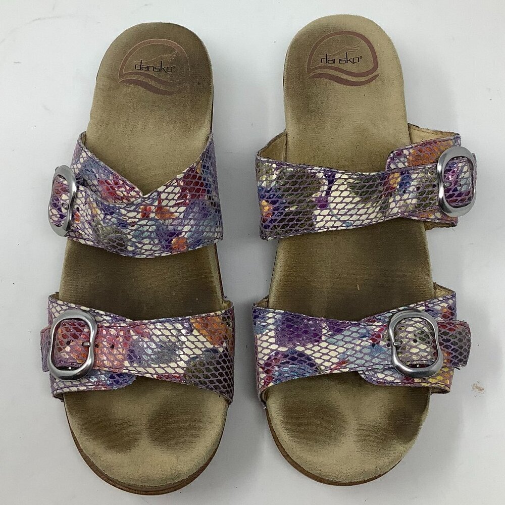 Dansko women's Sophie Multicolor Snakeskin Wedge Sandals 40 leather